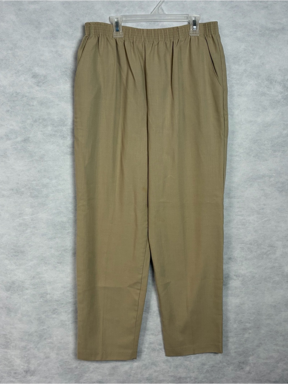 Vtg Briggs Pleated Pull On Pants Women's Sz 14 Elastic Waist Beige Straight Leg